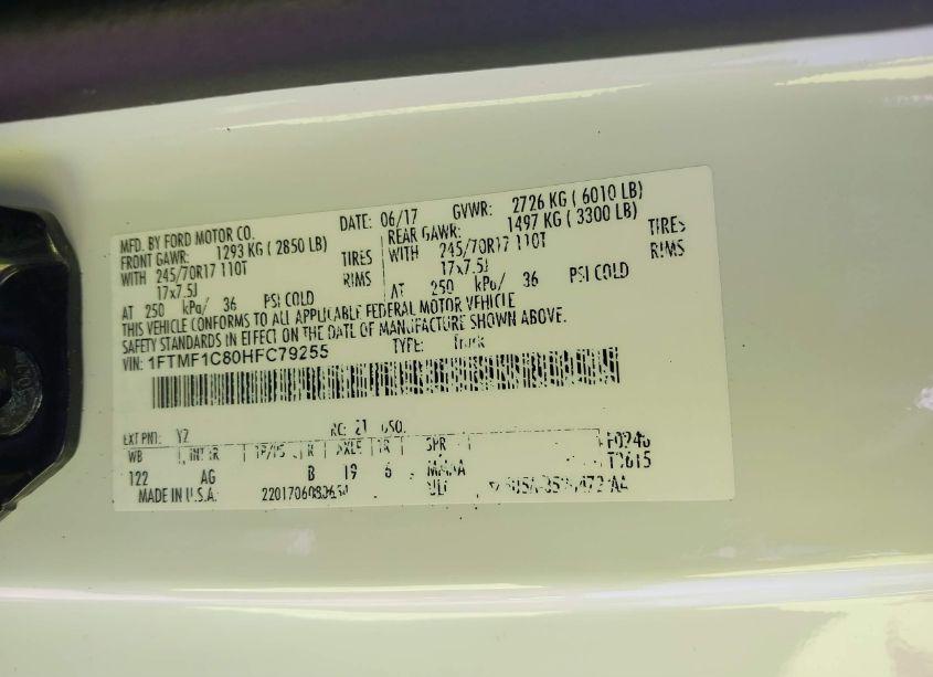 Photo 9 of 2017 Ford F-150 XL (VIN 1FTMF1C80HFC79255)