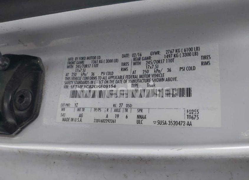 Photo 9 of 2016 Ford F-150 XL (VIN 1FTMF1C82GKE09154)