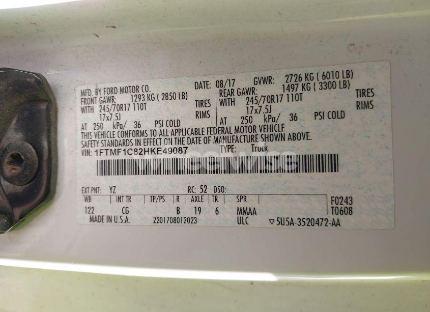 Photo 9 of 2017 Ford F-150 XL (VIN 1FTMF1C82HKE49087)