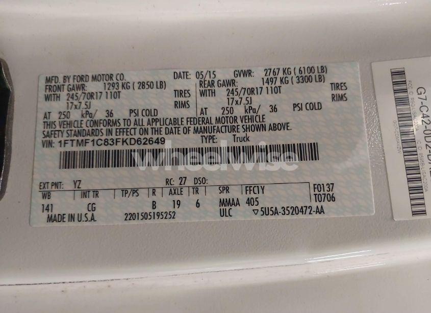 Photo 9 of 2015 Ford F-150 XL (VIN 1FTMF1C83FKD62649)