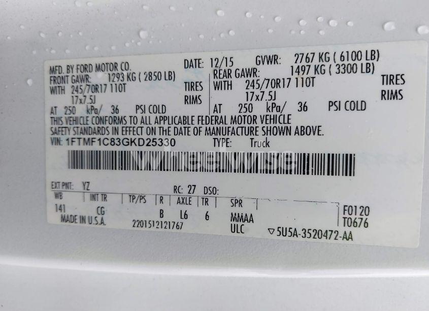 Photo 9 of 2016 Ford F-150 XL (VIN 1FTMF1C83GKD25330)