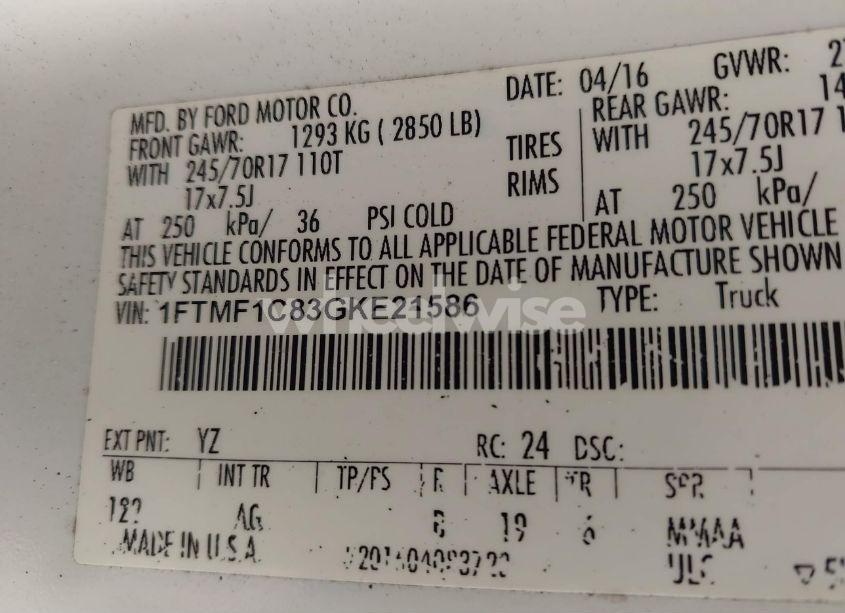 Photo 9 of 2016 Ford F-150 XL (VIN 1FTMF1C83GKE21586)