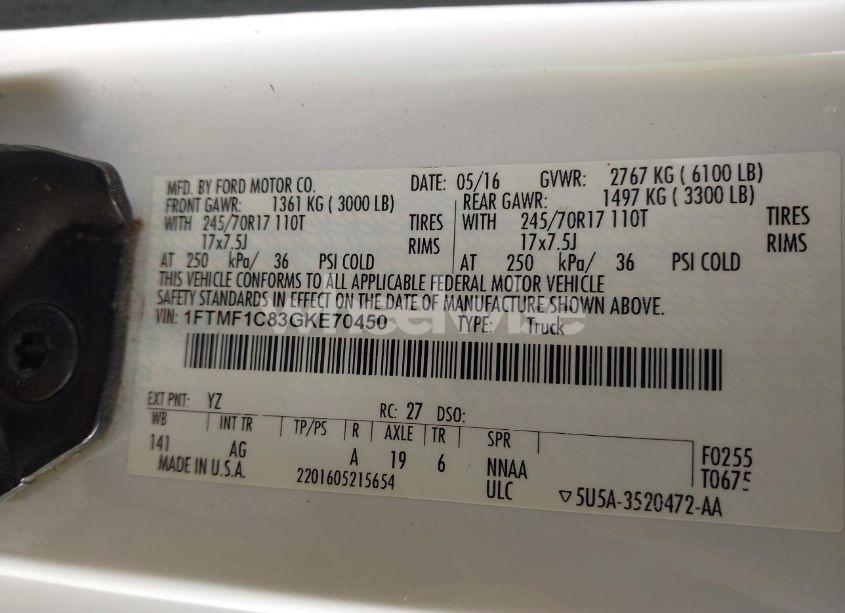 Photo 9 of 2016 Ford F-150 XL (VIN 1FTMF1C83GKE70450)