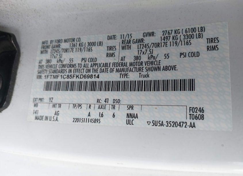 Photo 9 of 2015 Ford F-150 XL (VIN 1FTMF1C85FKD69814)