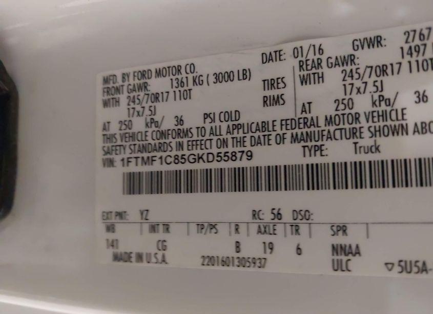 Photo 9 of 2016 Ford F-150 XL (VIN 1FTMF1C85GKD55879)