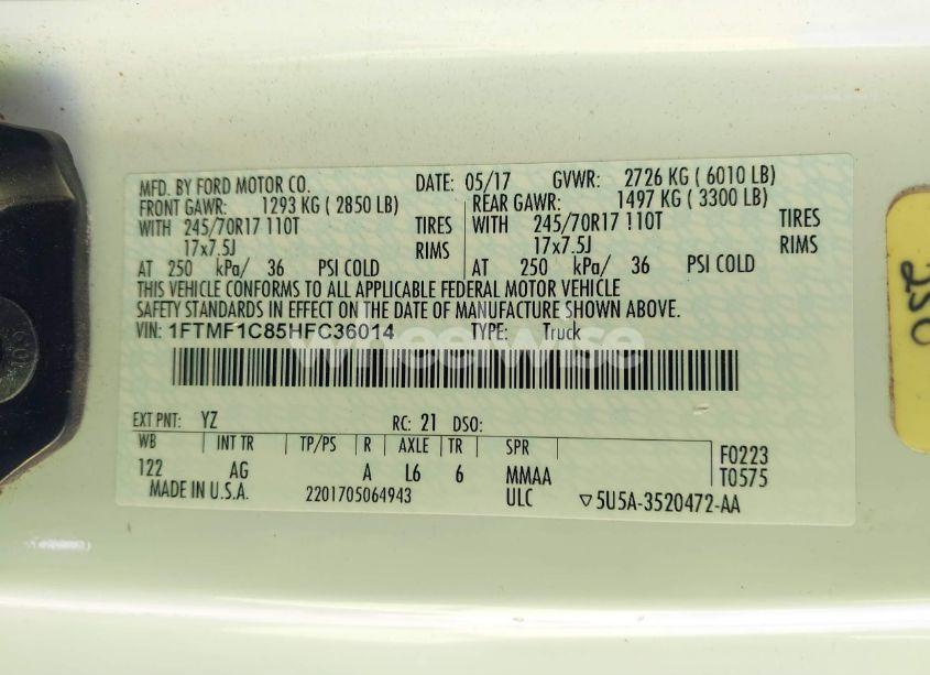 Photo 9 of 2017 Ford F-150 XL (VIN 1FTMF1C85HFC36014)