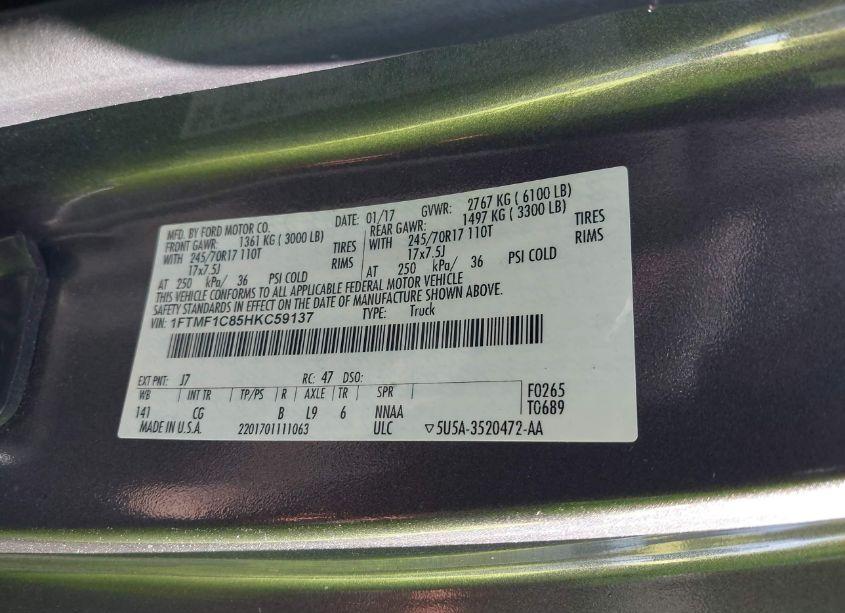 Photo 8 of 2017 Ford F-150 XL (VIN 1FTMF1C85HKC59137)