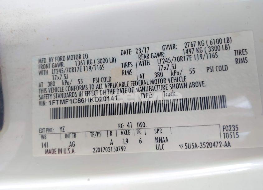 Photo 9 of 2017 Ford F-150 XL (VIN 1FTMF1C86HKD20141)