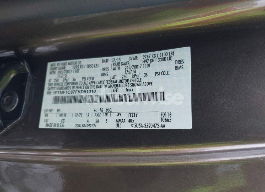 Photo 9 of 2015 Ford F-150 XL (VIN 1FTMF1C87FKD51010)