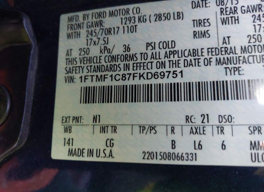 Photo 8 of 2015 Ford F-150 XL (VIN 1FTMF1C87FKD69751)