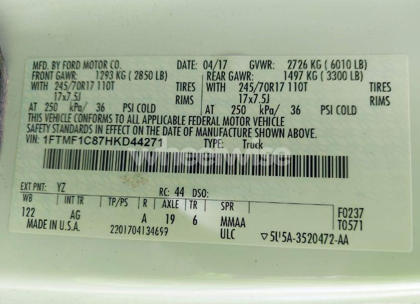 Photo 9 of 2017 Ford F-150 XL (VIN 1FTMF1C87HKD44271)