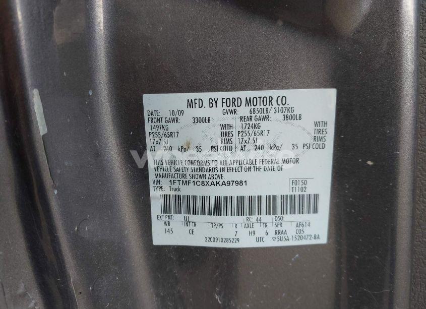 Photo 9 of 2010 Ford F-150 XL/XLT (VIN 1FTMF1C8XAKA97981)