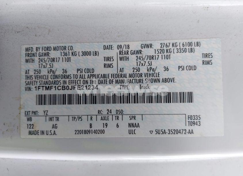 Photo 9 of 2018 Ford F-150 XL (VIN 1FTMF1CB0JFE21234)