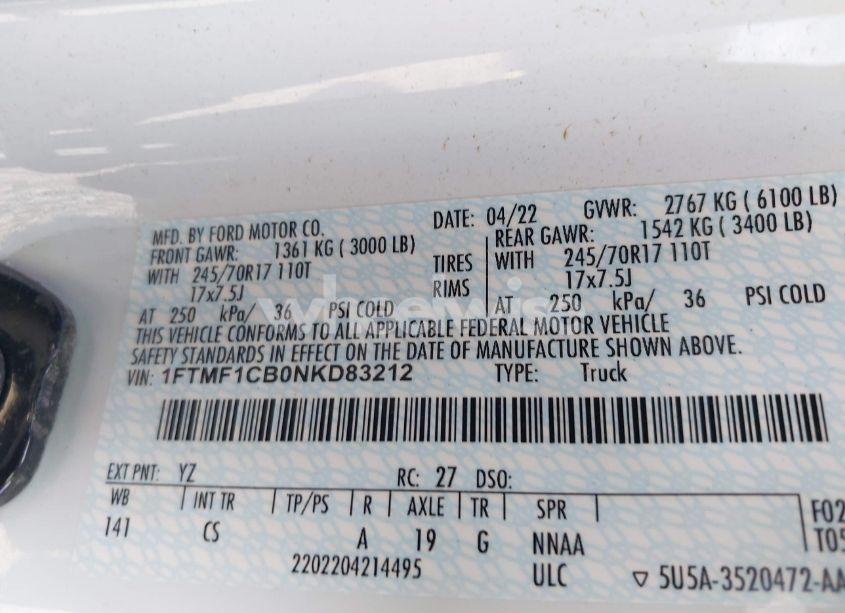 Photo 9 of 2022 Ford F-150 XL (VIN 1FTMF1CB0NKD83212)