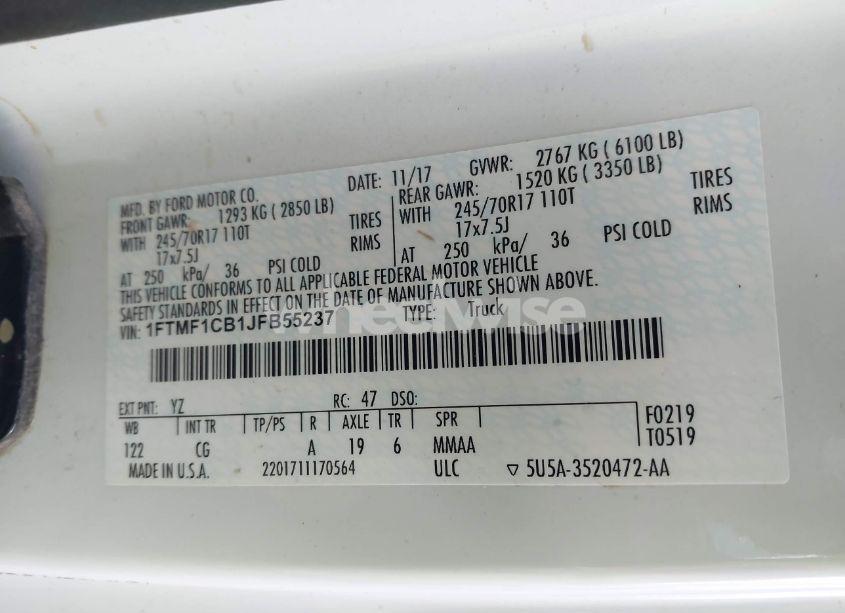 Photo 9 of 2018 Ford F-150 XL (VIN 1FTMF1CB1JFB55237)