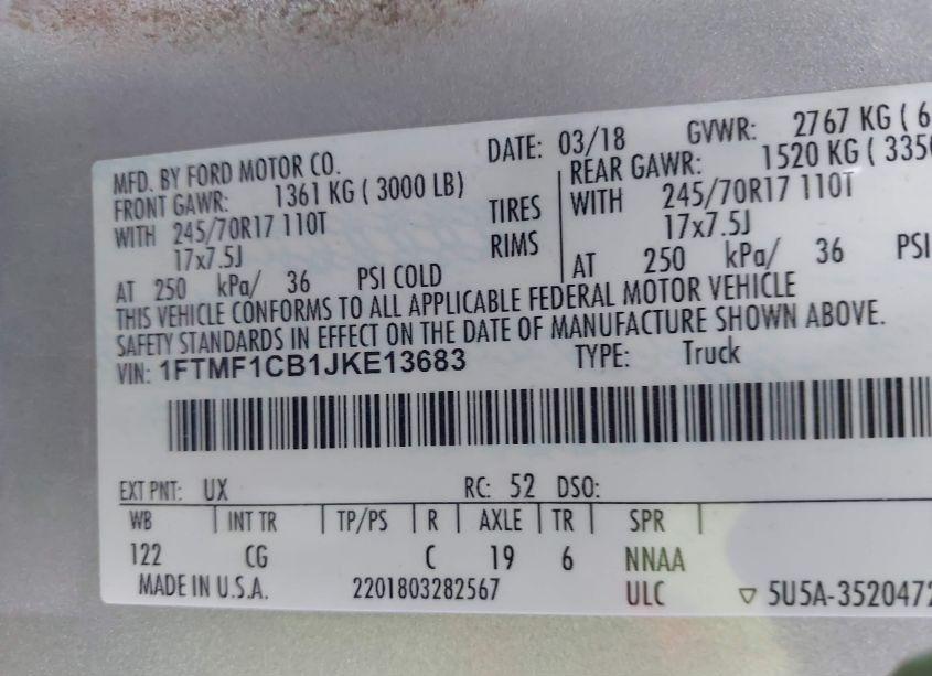 Photo 9 of 2018 Ford F-150 XL (VIN 1FTMF1CB1JKE13683)
