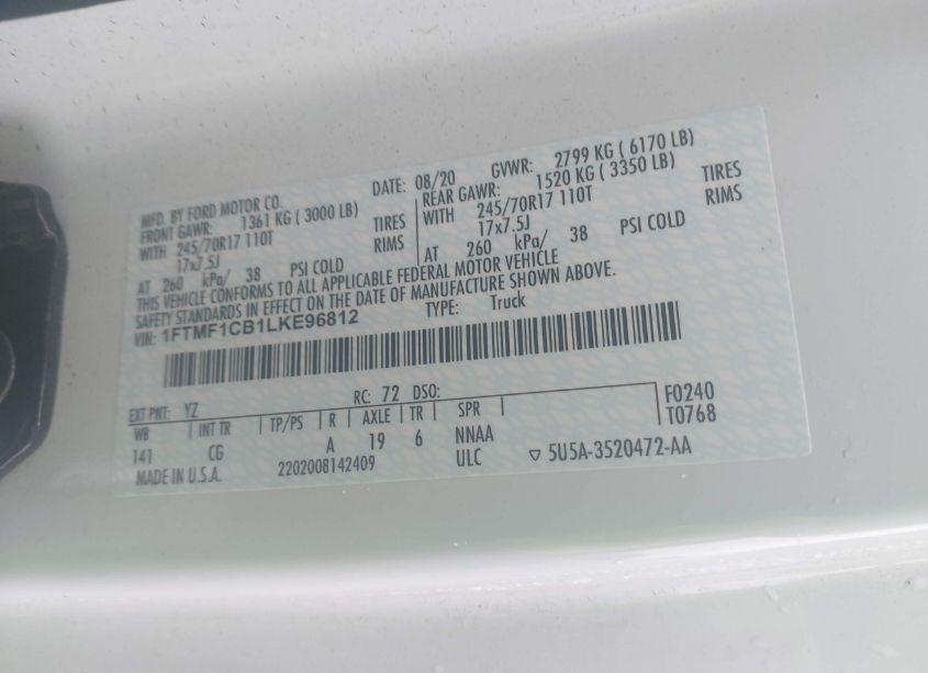 Photo 9 of 2020 Ford F-150 XL (VIN 1FTMF1CB1LKE96812)