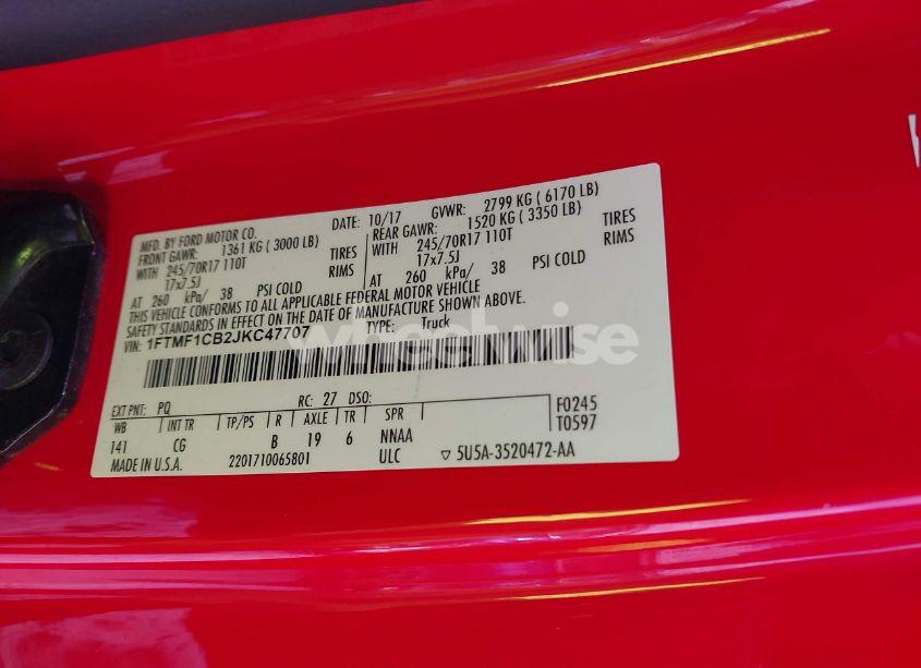 Photo 9 of 2018 Ford F-150 XL (VIN 1FTMF1CB2JKC47707)