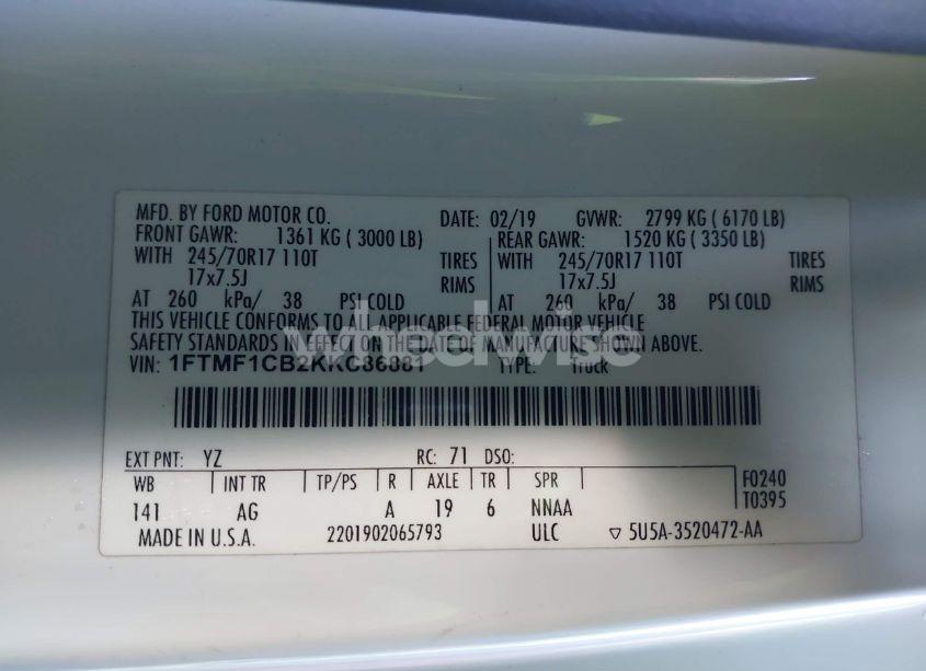 Photo 9 of 2019 Ford F-150 XL (VIN 1FTMF1CB2KKC86881)