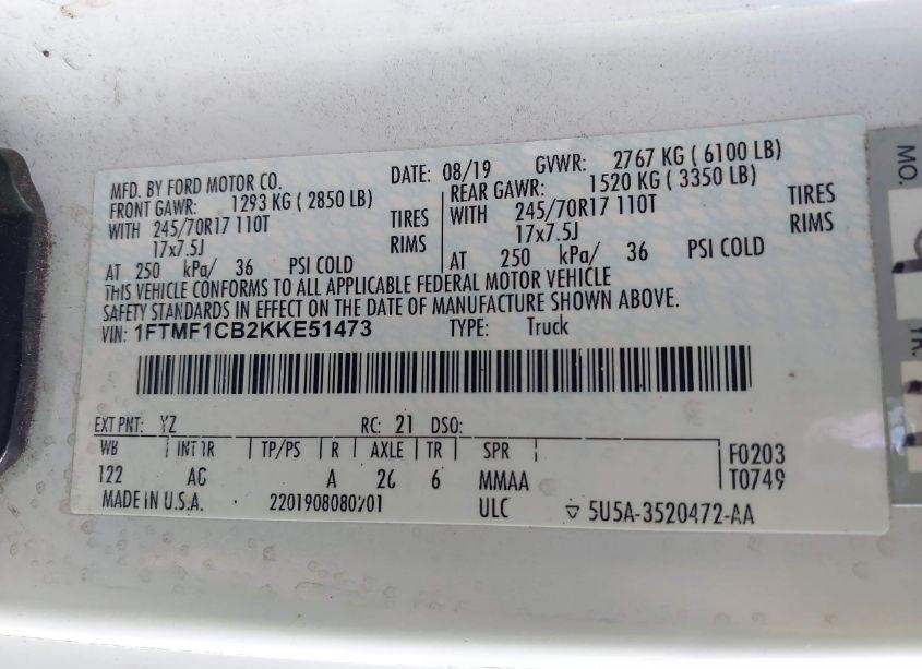 Photo 9 of 2019 Ford F-150 XL (VIN 1FTMF1CB2KKE51473)