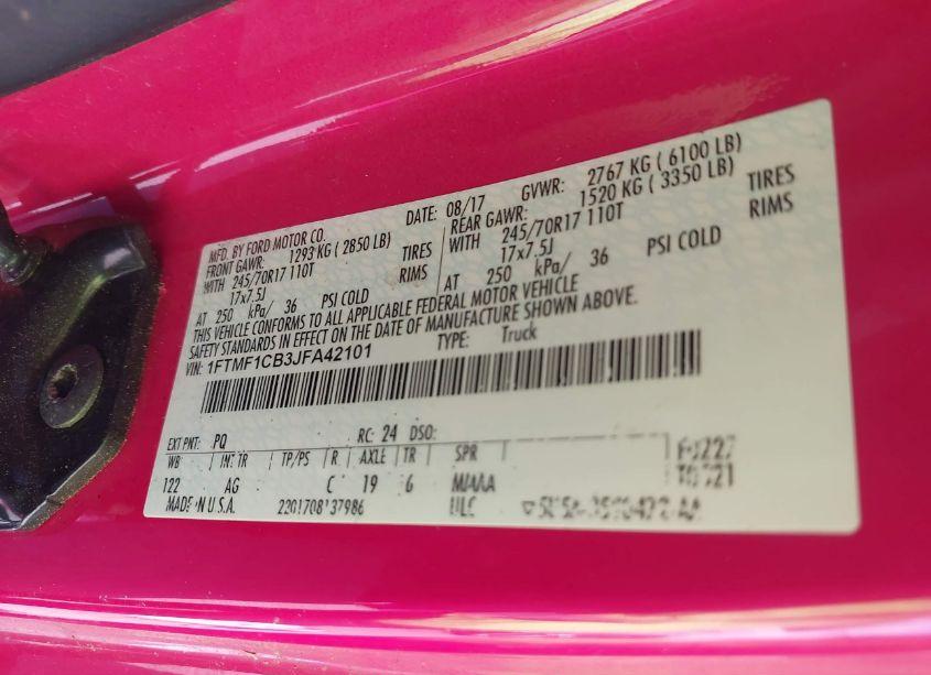 Photo 9 of 2018 Ford F-150 XL (VIN 1FTMF1CB3JFA42101)