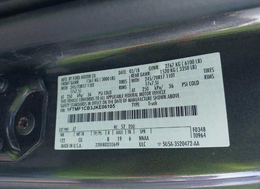 Photo 9 of 2018 Ford F-150 XL (VIN 1FTMF1CB3JKE06105)