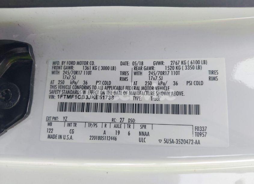 Photo 9 of 2018 Ford F-150 XL (VIN 1FTMF1CB3JKE51738)