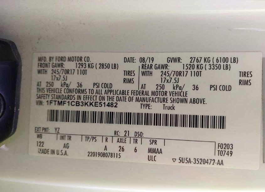 Photo 9 of 2019 Ford F-150 XL (VIN 1FTMF1CB3KKE51482)