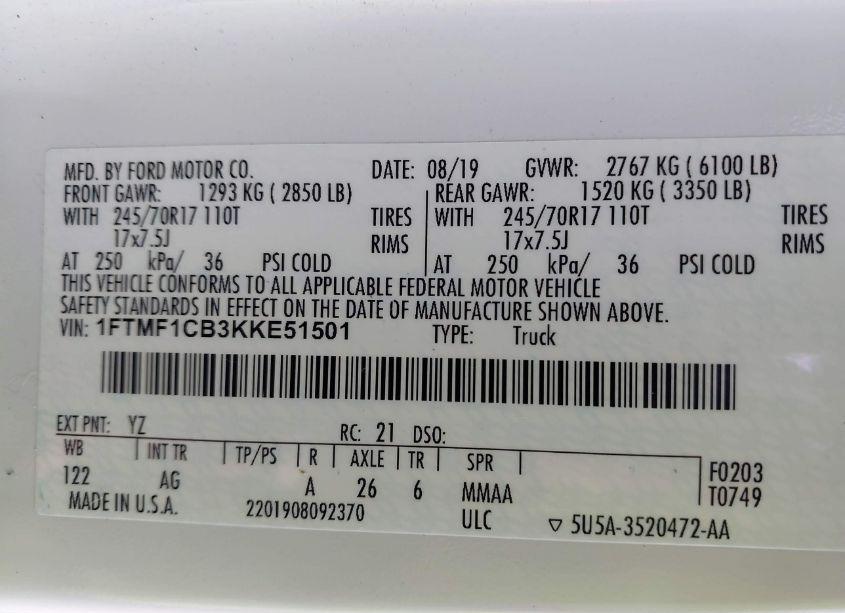 Photo 9 of 2019 Ford F-150 XL (VIN 1FTMF1CB3KKE51501)