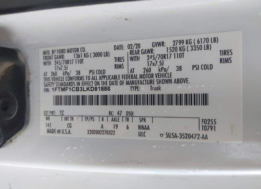 Photo 9 of 2020 Ford F-150 XL (VIN 1FTMF1CB3LKD81886)