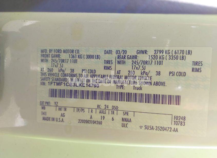 Photo 9 of 2020 Ford F-150 XL (VIN 1FTMF1CB3LKE14790)