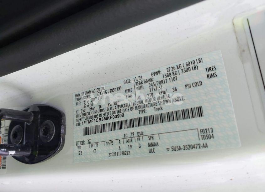 Photo 9 of 2021 Ford F-150 XL (VIN 1FTMF1CB3MKF00909)