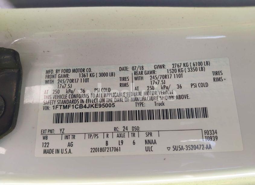 Photo 9 of 2018 Ford F-150 XL (VIN 1FTMF1CB4JKE95005)
