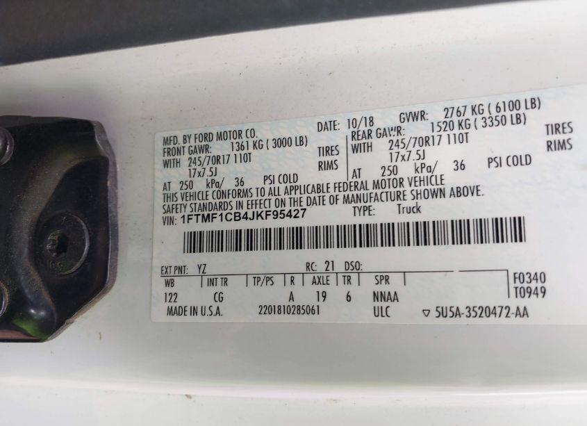 Photo 9 of 2018 Ford F-150 XL (VIN 1FTMF1CB4JKF95427)