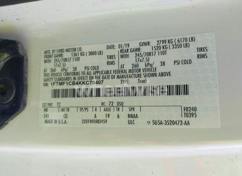Photo 9 of 2019 Ford F-150 XL (VIN 1FTMF1CB4KKC70407)