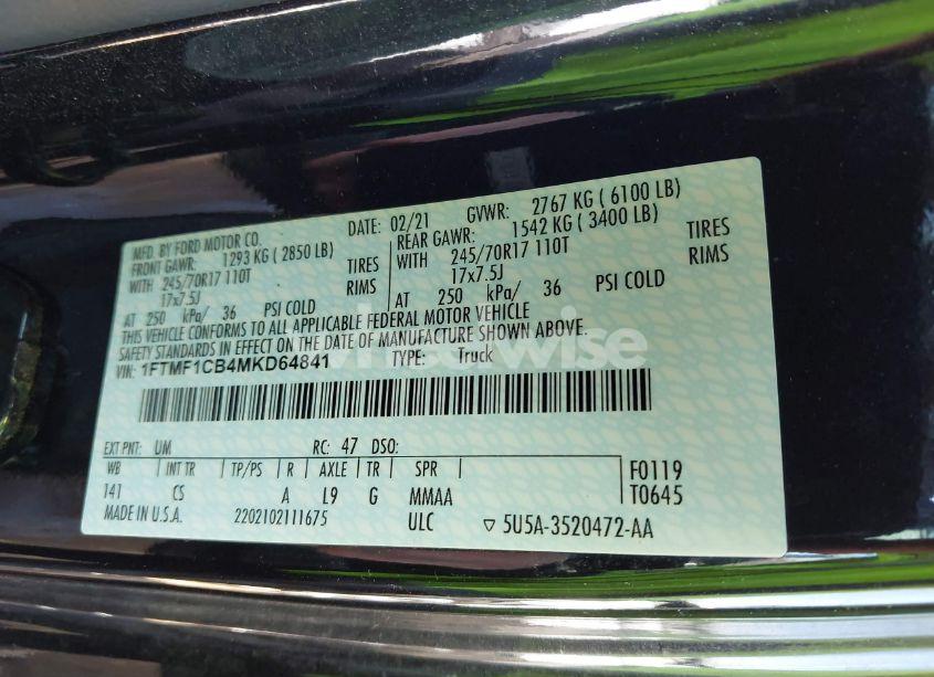 Photo 9 of 2021 Ford F-150 XL (VIN 1FTMF1CB4MKD64841)