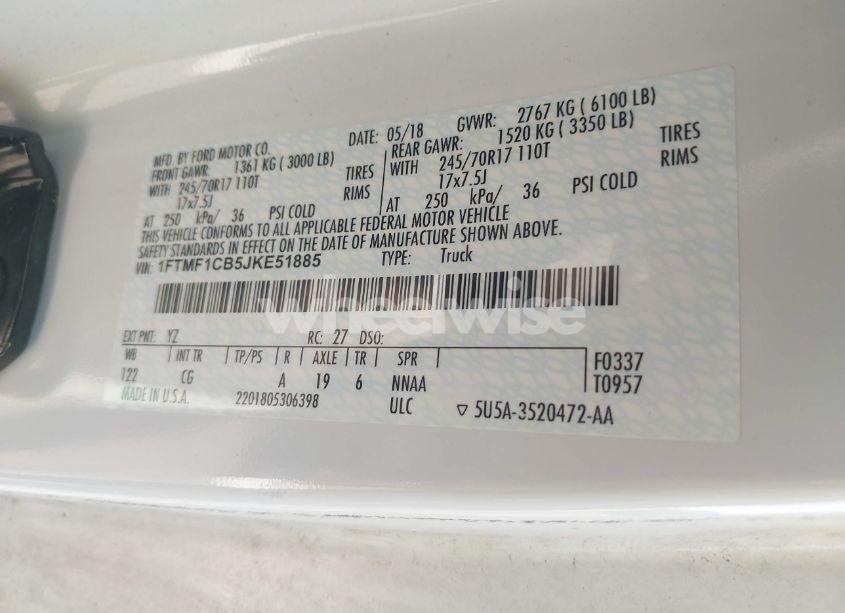 Photo 9 of 2018 Ford F-150 XL (VIN 1FTMF1CB5JKE51885)