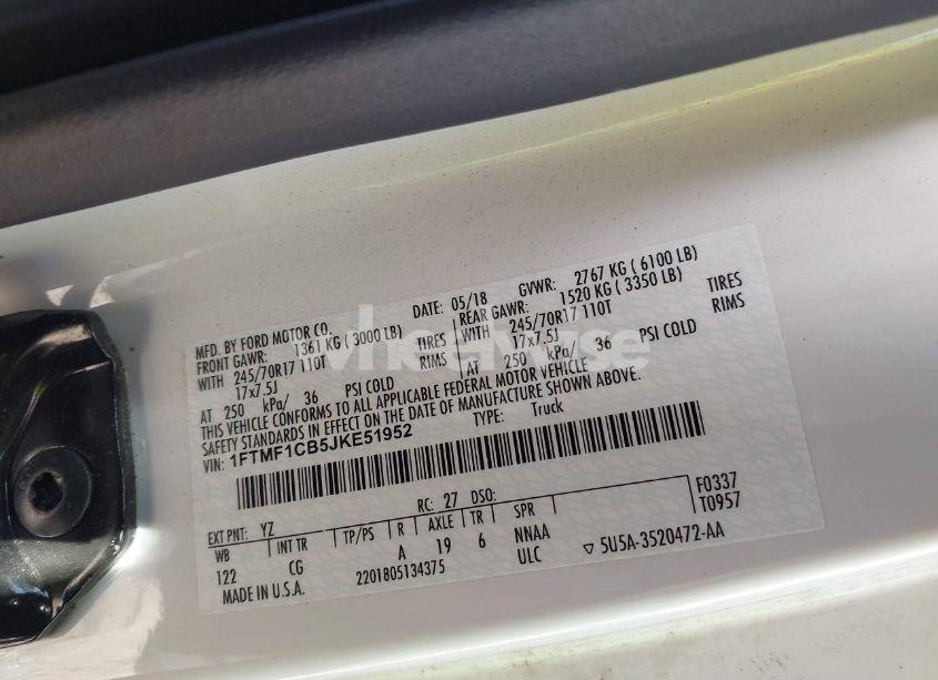 Photo 9 of 2018 Ford F-150 XL (VIN 1FTMF1CB5JKE51952)