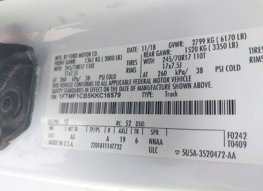 Photo 9 of 2019 Ford F-150 XL (VIN 1FTMF1CB5KKC16579)