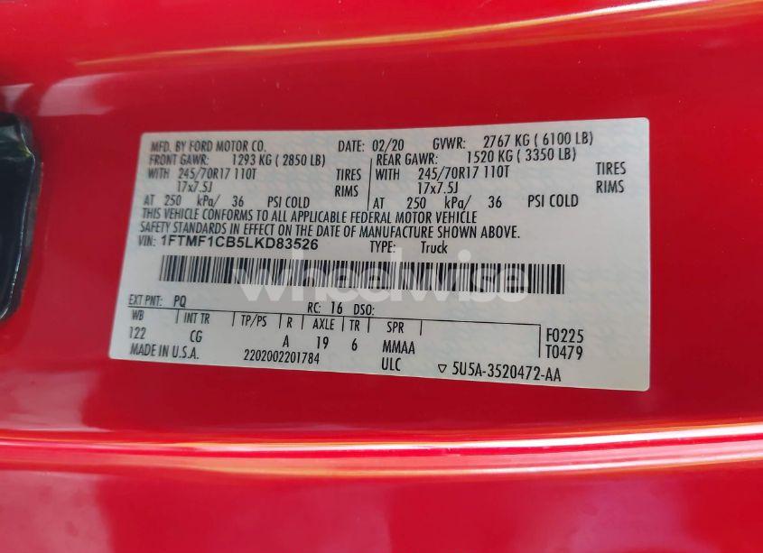 Photo 9 of 2020 Ford F-150 XL (VIN 1FTMF1CB5LKD83526)