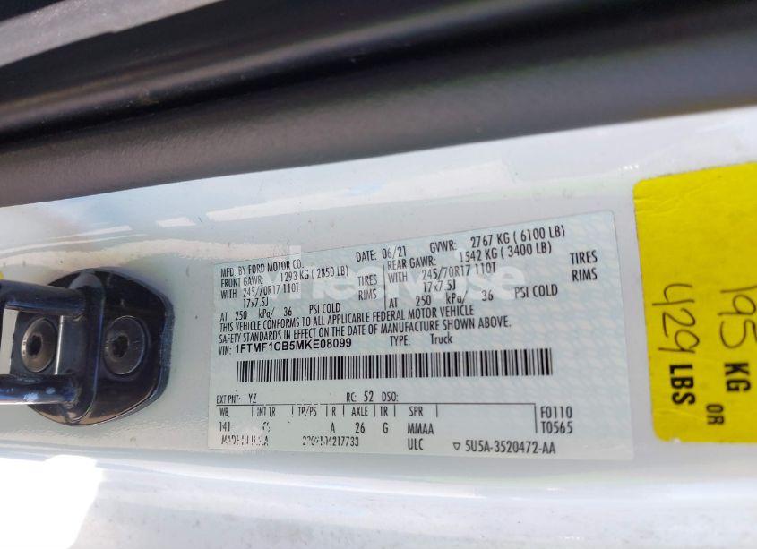 Photo 9 of 2021 Ford F-150 XL (VIN 1FTMF1CB5MKE08099)