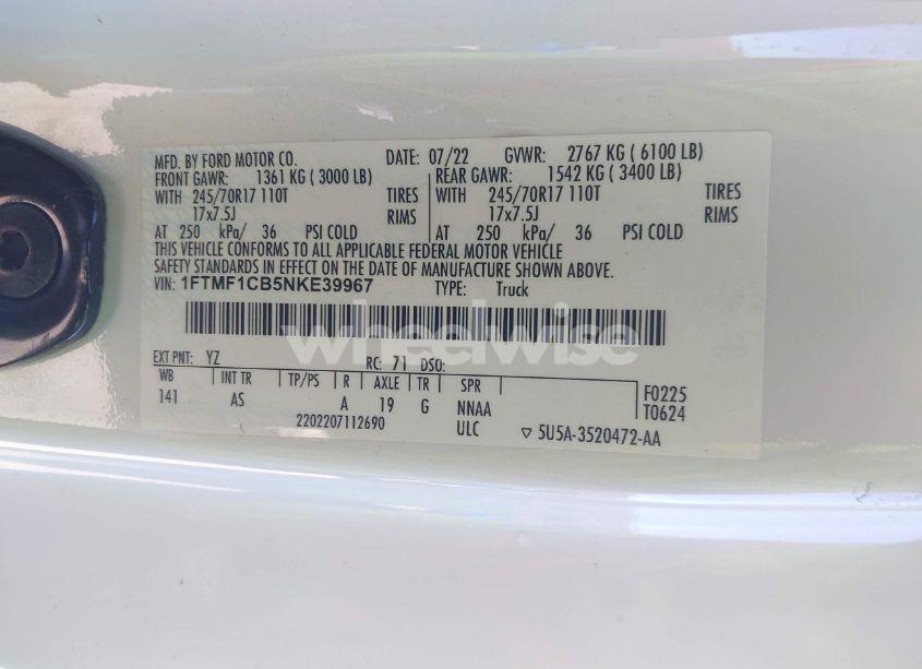 Photo 9 of 2022 Ford F-150 XL (VIN 1FTMF1CB5NKE39967)