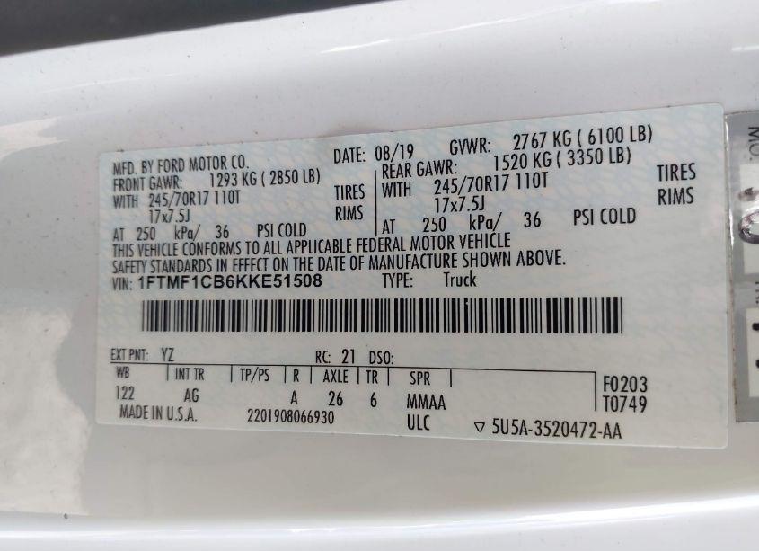 Photo 9 of 2019 Ford F-150 XL (VIN 1FTMF1CB6KKE51508)