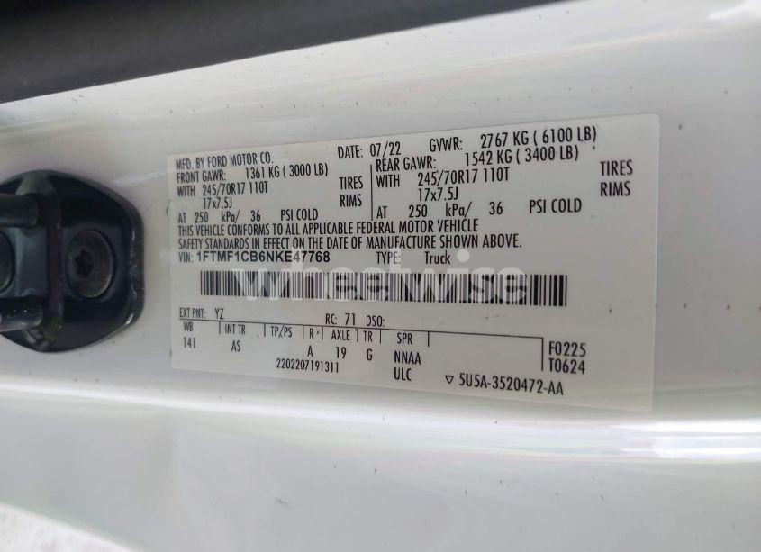 Photo 9 of 2022 Ford F-150 XL (VIN 1FTMF1CB6NKE47768)