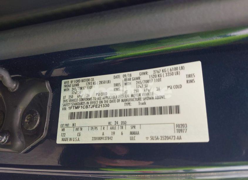 Photo 9 of 2018 Ford F-150 XL (VIN 1FTMF1CB7JFE21330)