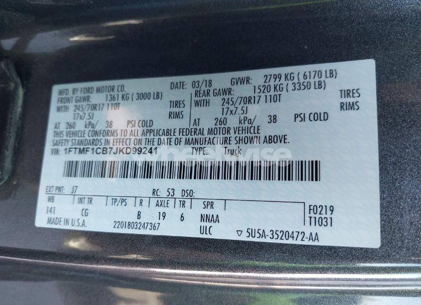 Photo 9 of 2018 Ford F-150 XL (VIN 1FTMF1CB7JKD99241)