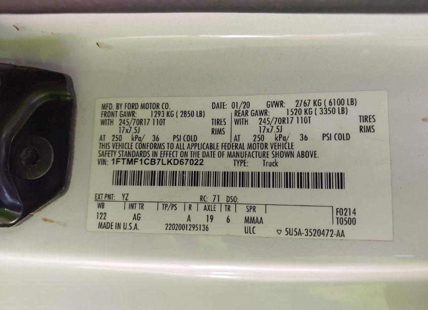 Photo 9 of 2020 Ford F-150 XL (VIN 1FTMF1CB7LKD67022)