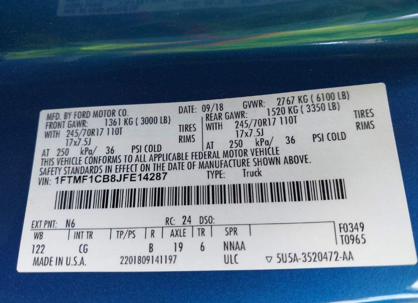 Photo 9 of 2018 Ford F-150 XL (VIN 1FTMF1CB8JFE14287)