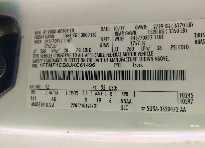 Photo 9 of 2018 Ford F-150 XL (VIN 1FTMF1CB8JKC61496)