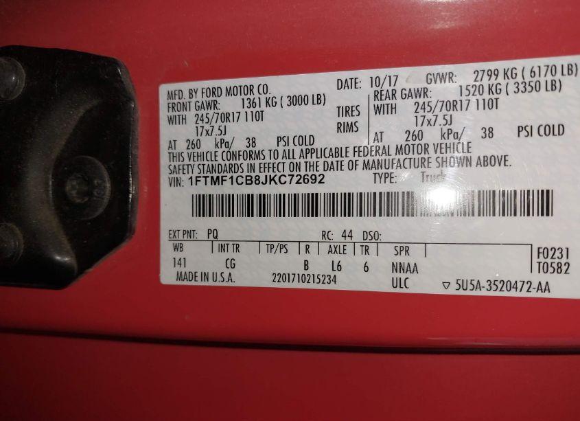 Photo 9 of 2018 Ford F-150 XL (VIN 1FTMF1CB8JKC72692)